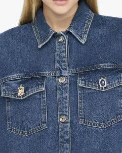 Giubbotto Liu Jo Jeans blu in denim di cotone con fodera
