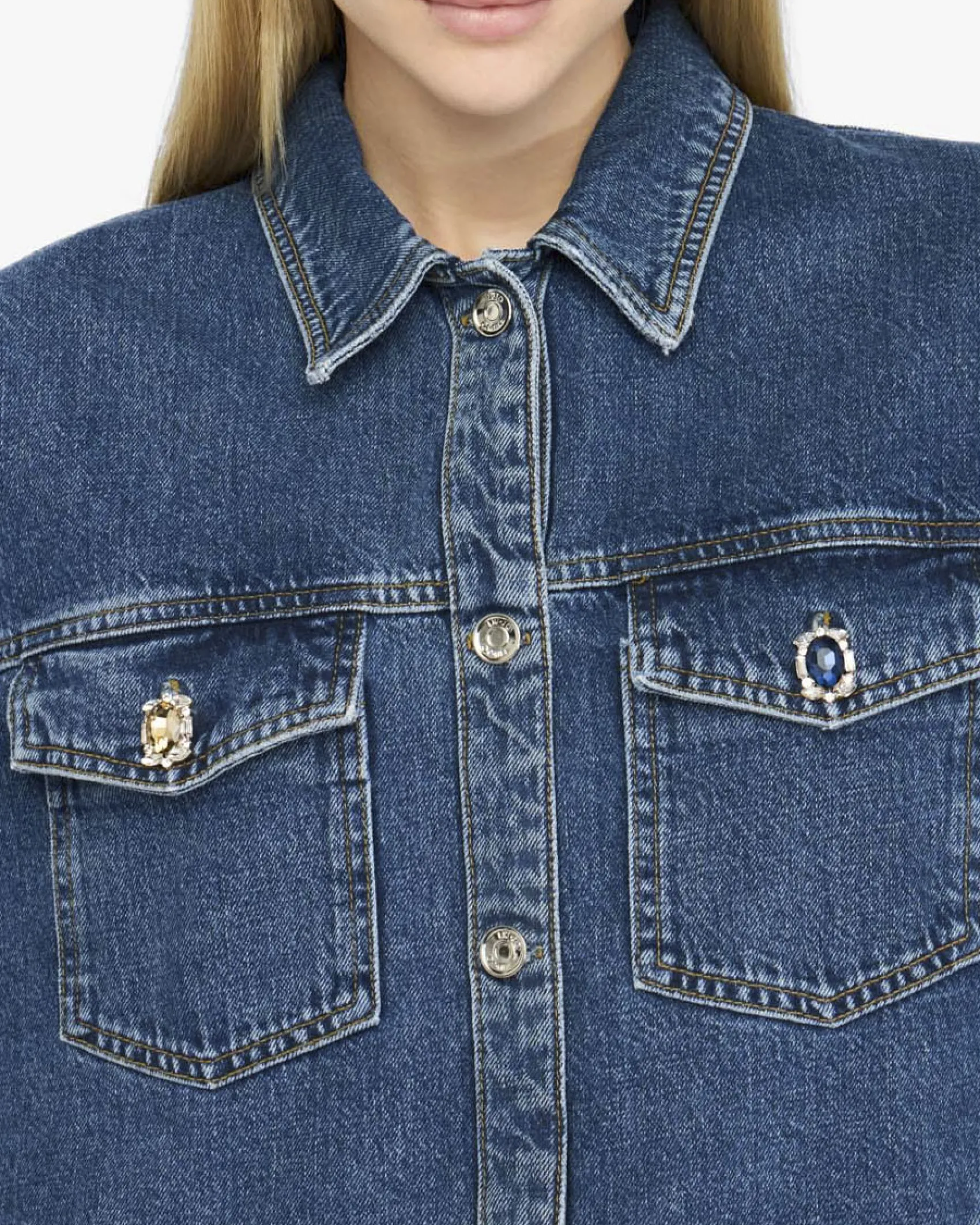 Giubbotto Liu Jo Jeans blu in denim di cotone con fodera