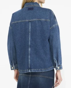 Giubbotto Liu Jo Jeans blu in denim di cotone con fodera