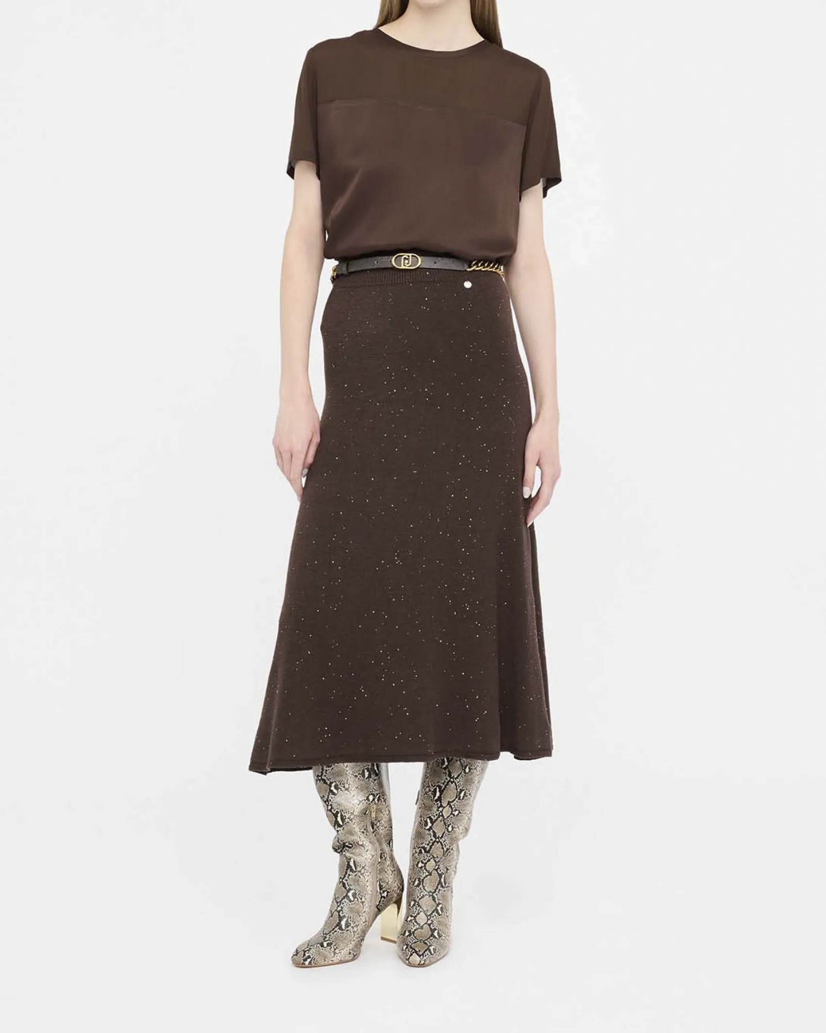 Gonna Liu Jo Jeans marrone in viscosa con dettagli luminosi