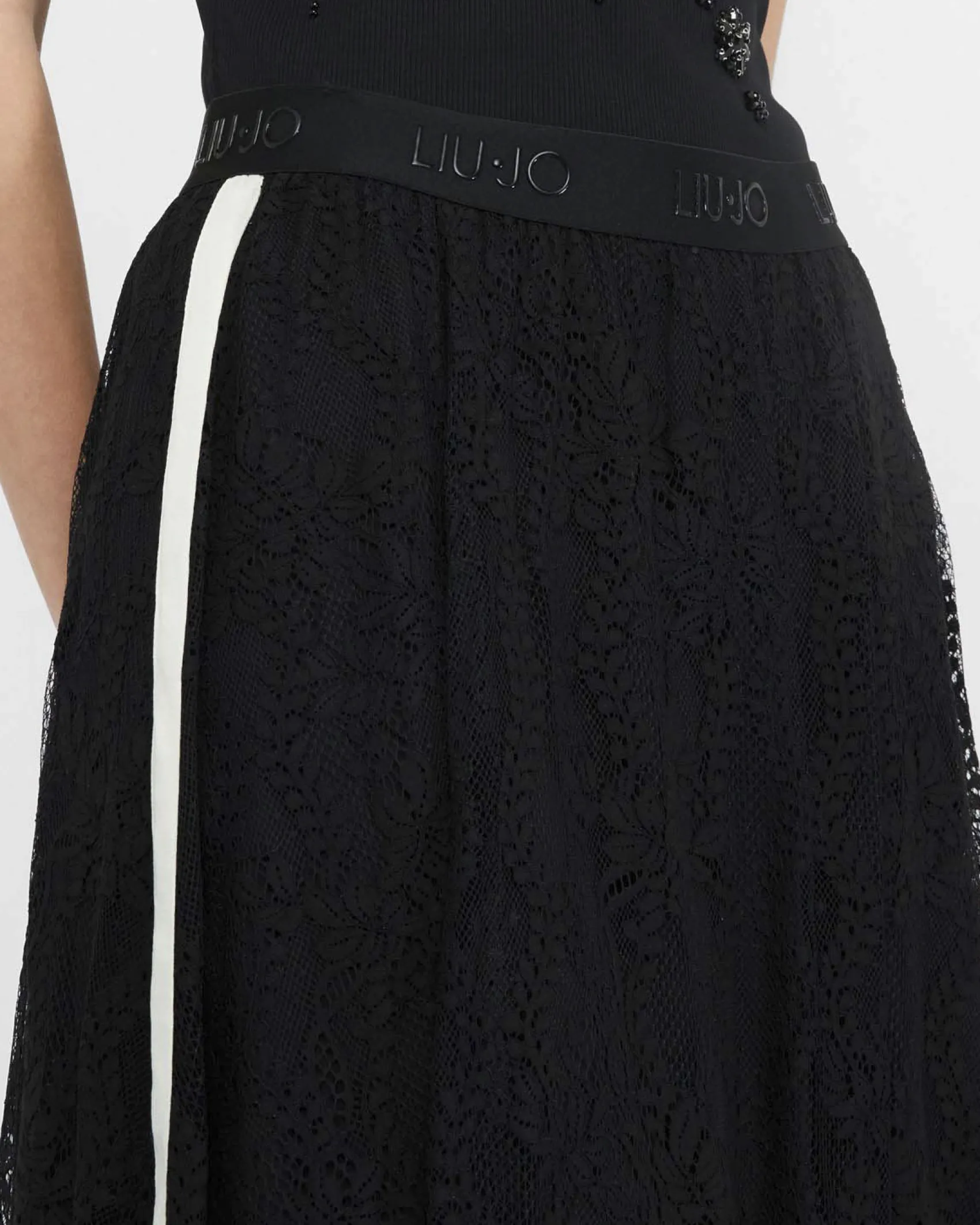 Gonna Liu Jo Sport nera in pizzo con fascia elastica in rilievo