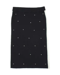 Gonna longuette To be Too nera in maglia a costine con strass