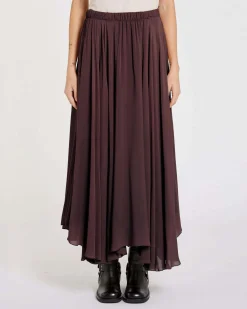 Gonna lunga bordeaux Marella in georgette di viscosa con arricciature ed elatico in vita