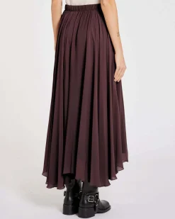Gonna lunga bordeaux Marella in georgette di viscosa con arricciature ed elatico in vita