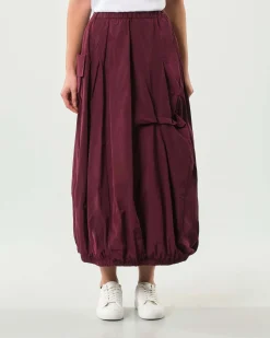 Gonna midi a palloncino bordeaux Jurerê con elastico inserito al fondo e tasca sul fianco con patta