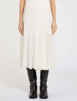 Gonna midi bianca Marella in georgette con motivo plissettato e a pieghe