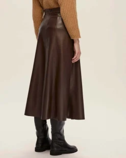Gonna midi bordeaux Emme Marella in similpelle liscia con cuciture a vista