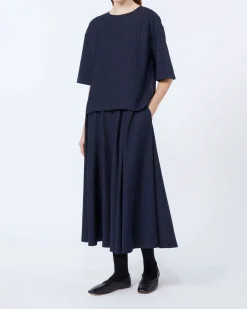 Gonna midi gessato blu MM Max Mara in jersey di misto viscosa con pinces in vita