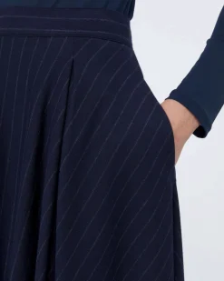 Gonna midi gessato blu MM Max Mara in jersey di misto viscosa con pinces in vita