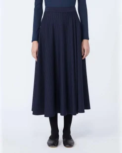 Gonna midi gessato blu MM Max Mara in jersey di misto viscosa con pinces in vita