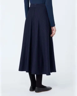Gonna midi gessato blu MM Max Mara in jersey di misto viscosa con pinces in vita