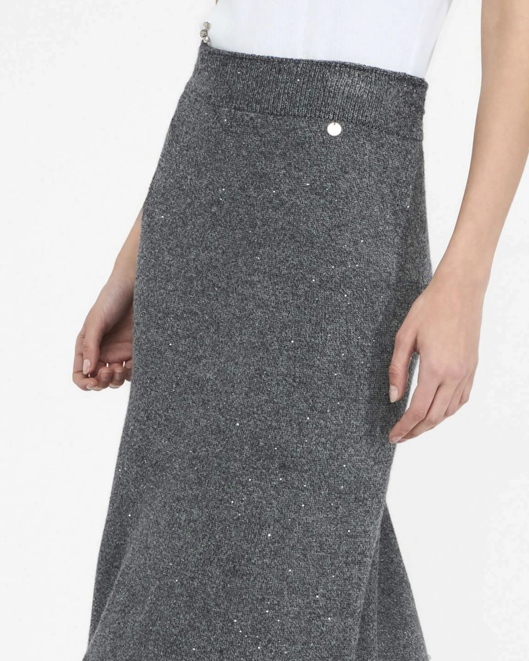 Gonna midi Liu Jo Jeans grigia in maglia con micro-paillettes