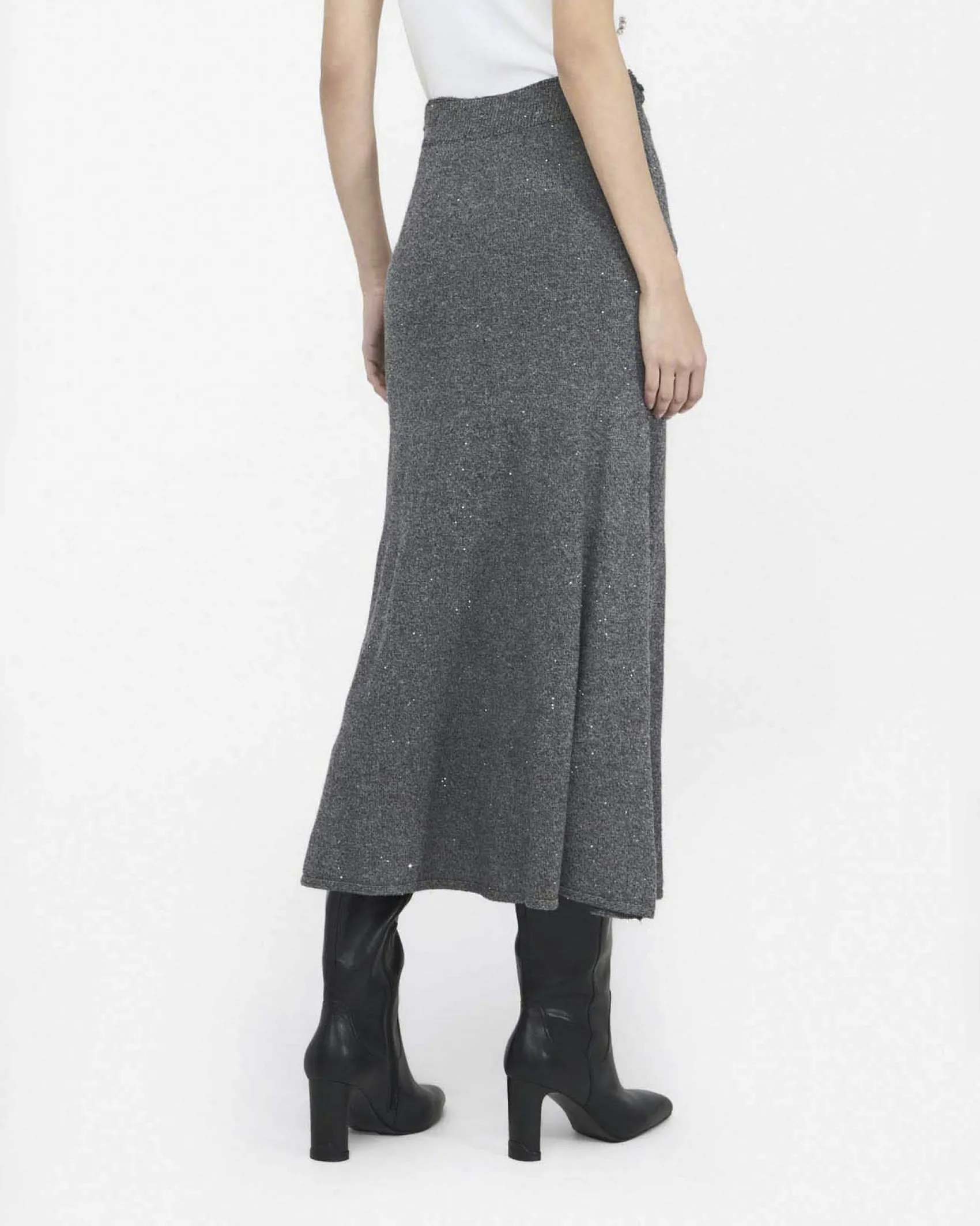 Gonna midi Liu Jo Jeans grigia in maglia con micro-paillettes