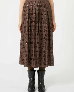 Gonna midi marrone Weekend Max Mara con ricami in paillettes all over tono su tono