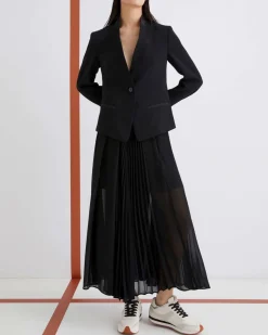 Gonna midi nera Marella in georgette con motivo plissettato e a pieghe