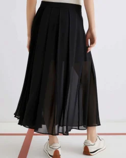 Gonna midi nera Marella in georgette con motivo plissettato e a pieghe