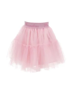 Gonna Monnalisa a lunghezza media in tulle rosa con balze