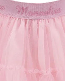 Gonna Monnalisa a lunghezza media in tulle rosa con balze