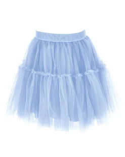 Gonna Monnalisa a lunghezza media in tulle azzurro con balze