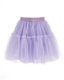 Gonna Monnalisa a lunghezza media in tulle lilla con balze