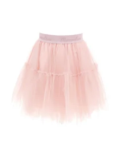 Gonna Monnalisa a lunghezza media in tulle rosa antico con balze