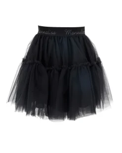 Gonna Monnalisa nera in tulle con balza