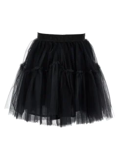 Gonna Monnalisa nera in tulle mano seta con balza al fondo e fascia elastica in vita con logo parlato in tono