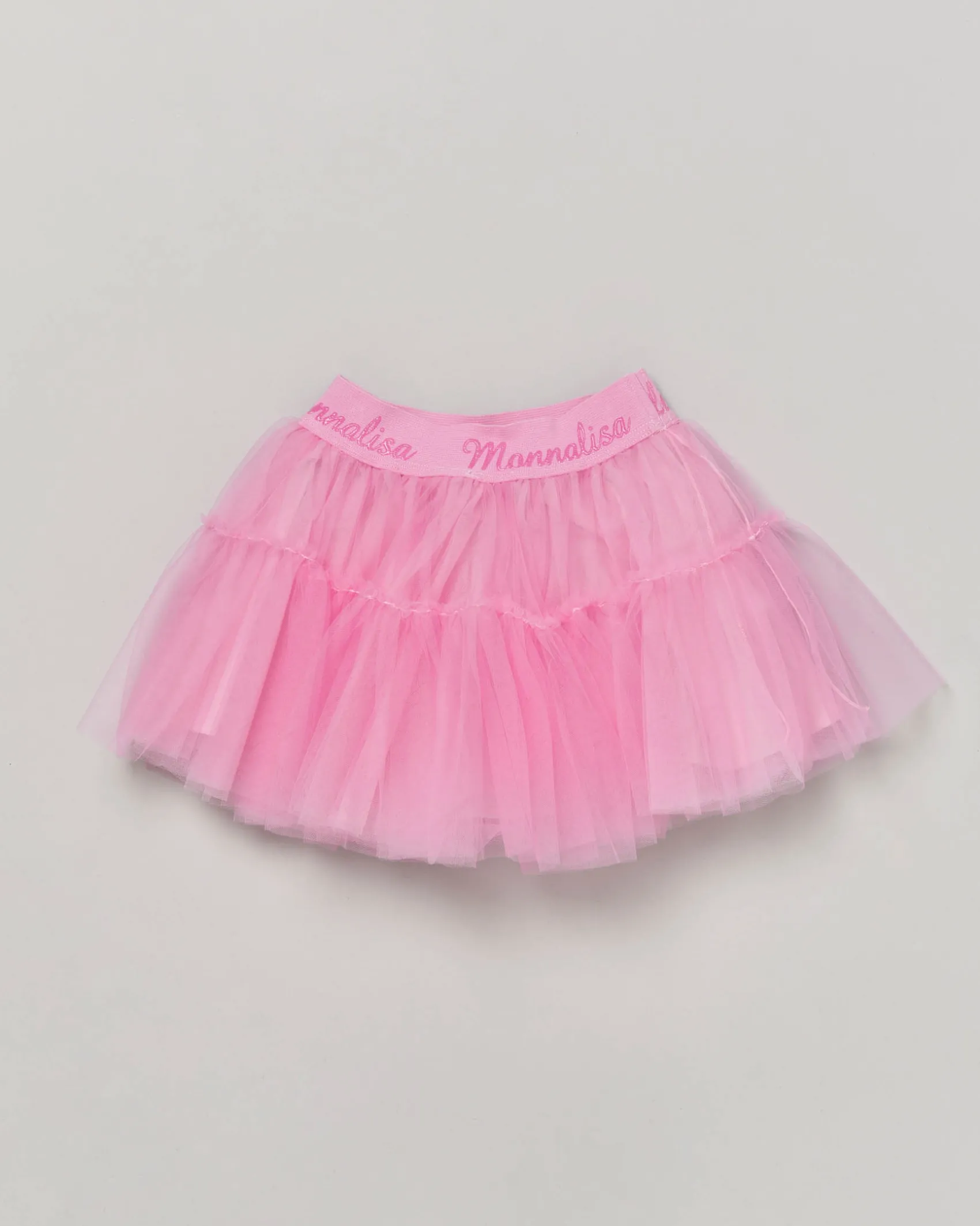 Gonna Monnalisa rosa a lunghezza media in tulle con balze