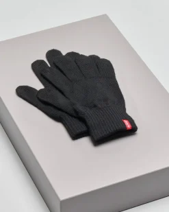 Guanti Levi's nero tinta unita con piccola etichetta rossa porta logo e sistema touch screen