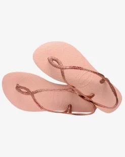 Havaianas Luna Premium II rosa antico con fascetta glitter incrociata e cinturino