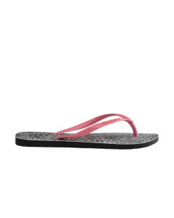 Havaianas Slim Leopard con stampa animaler grigia e nera e fascetta rosa