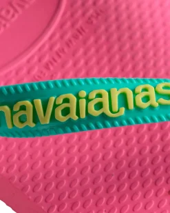 Havaianas Top Mix fucsia con fascetta verde acqua e viola e logo giallo