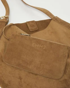Hobo bag Emme Marella color cuoio in similpelle effetto suede con pochette interna