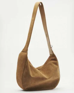 Hobo bag New Moon Patrizia Pepe in pelle scamosciata color cuoio con portachiavi Fly