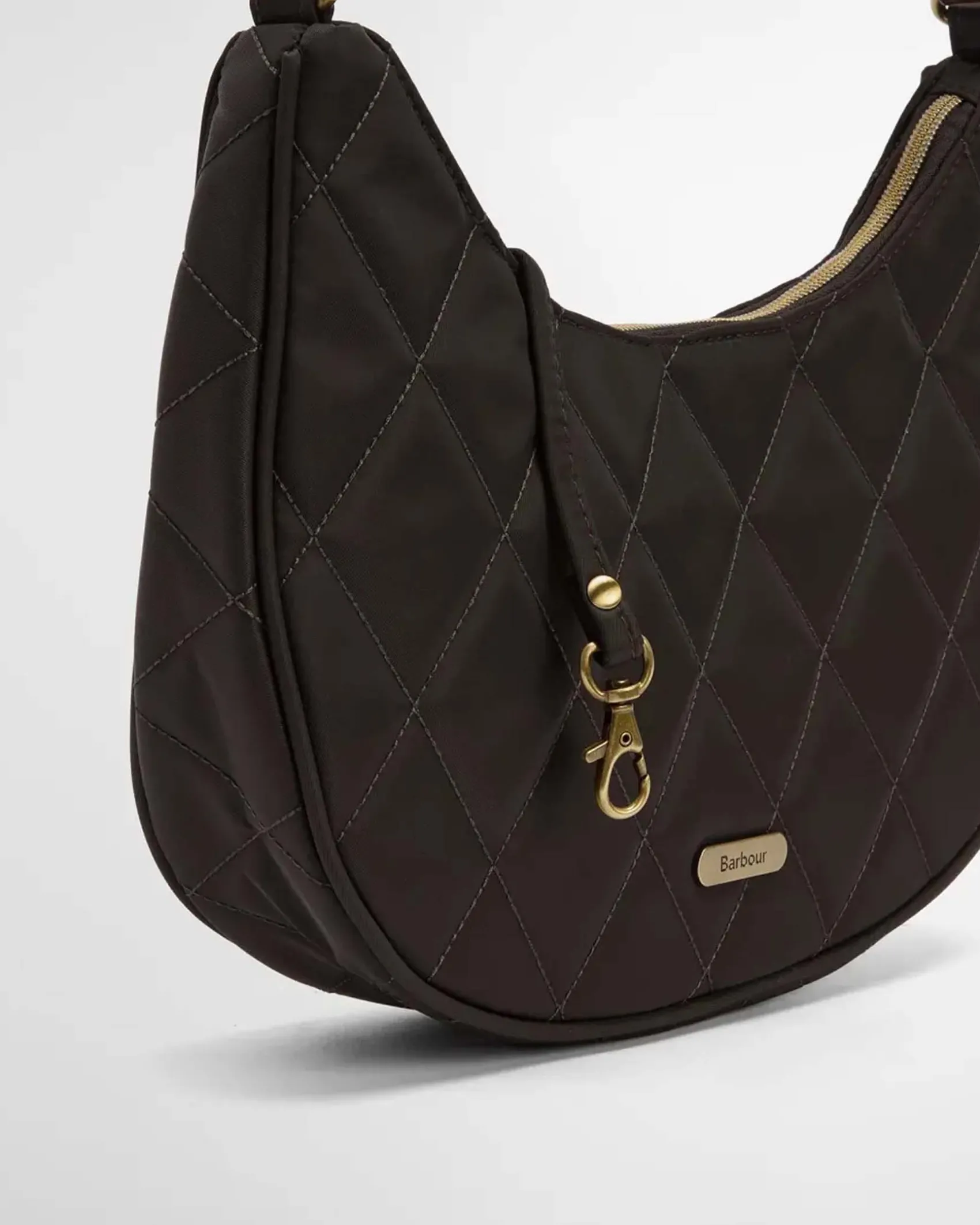 Hobo bag verde scuro Barbour in tessuto trapuntato a rombi con tracolla regolabile