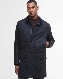 Impermeabile Barbour Wax Mac blu con colletto in velluto