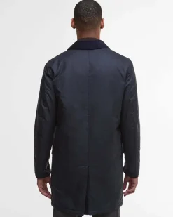 Impermeabile Barbour Wax Mac blu con colletto in velluto