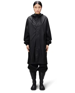 Impermeabile Fishtail Parka nero con fondo posteriore più lungo a coda con cappuccio