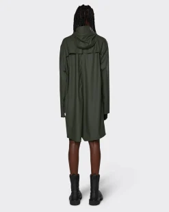 Impermeabile Long Jacket verde militare con cappuccio dalla finitura metallica