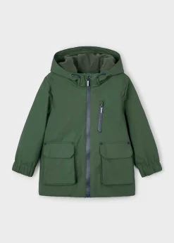 Impermeabile Mayoral verde oliva foderato in pile con cappuccio e maxi tasche