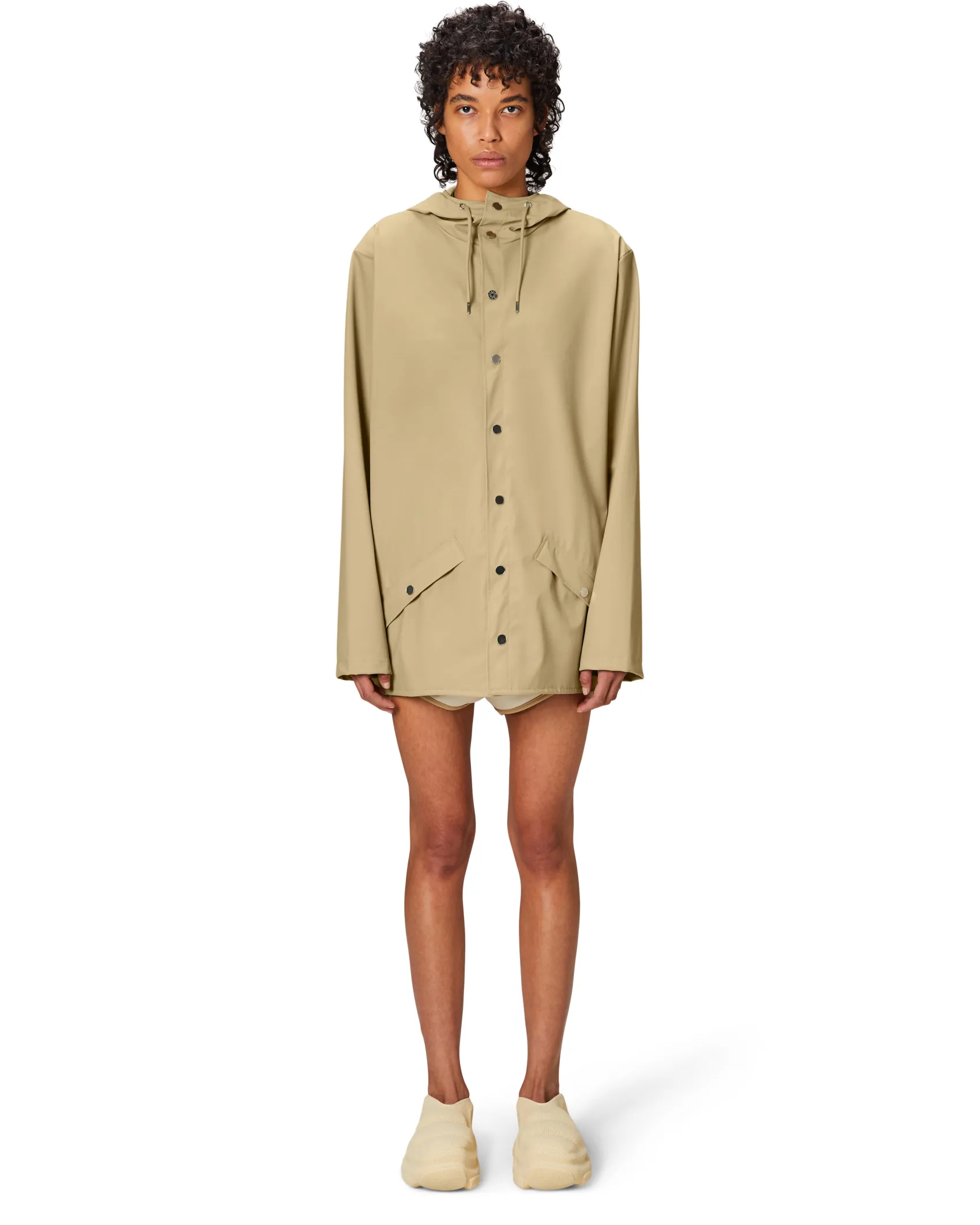 Jacket impermeabile beige con cappuccio
