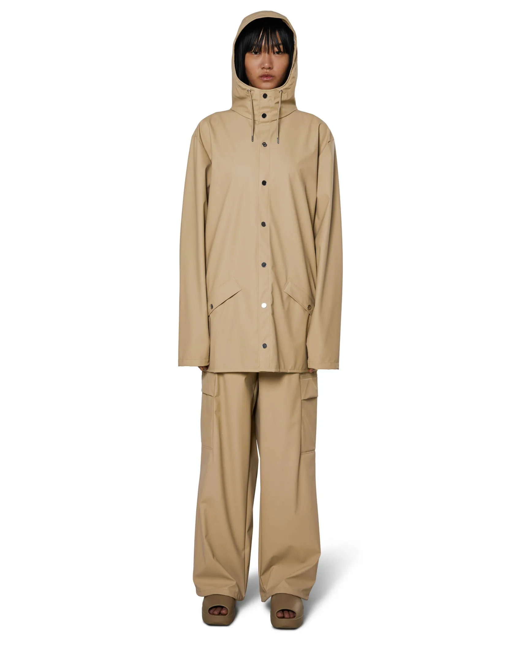 Jacket impermeabile color sabbia con cappuccio