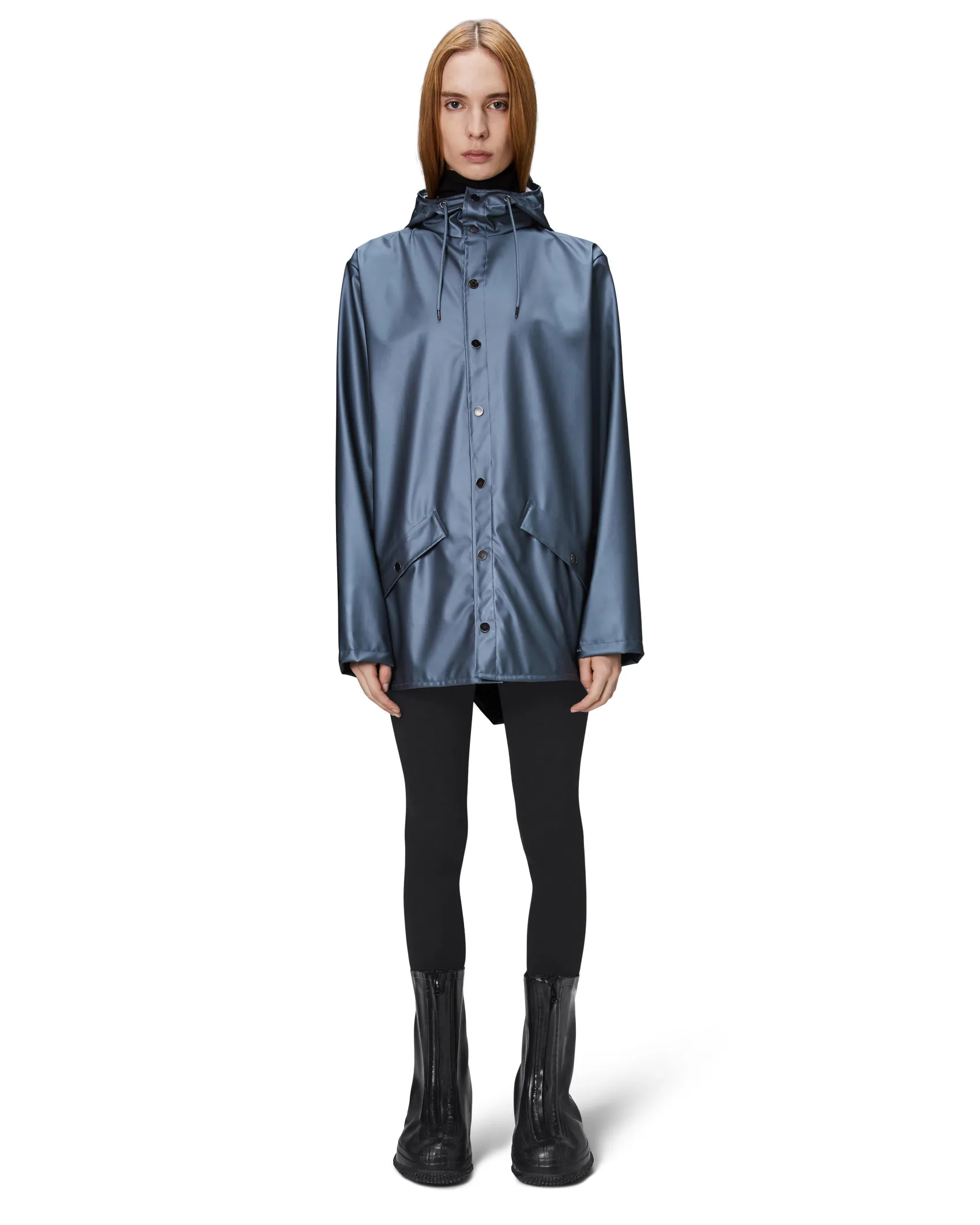Jacket impermeabile color avio effetto metallizzato con cappuccio
