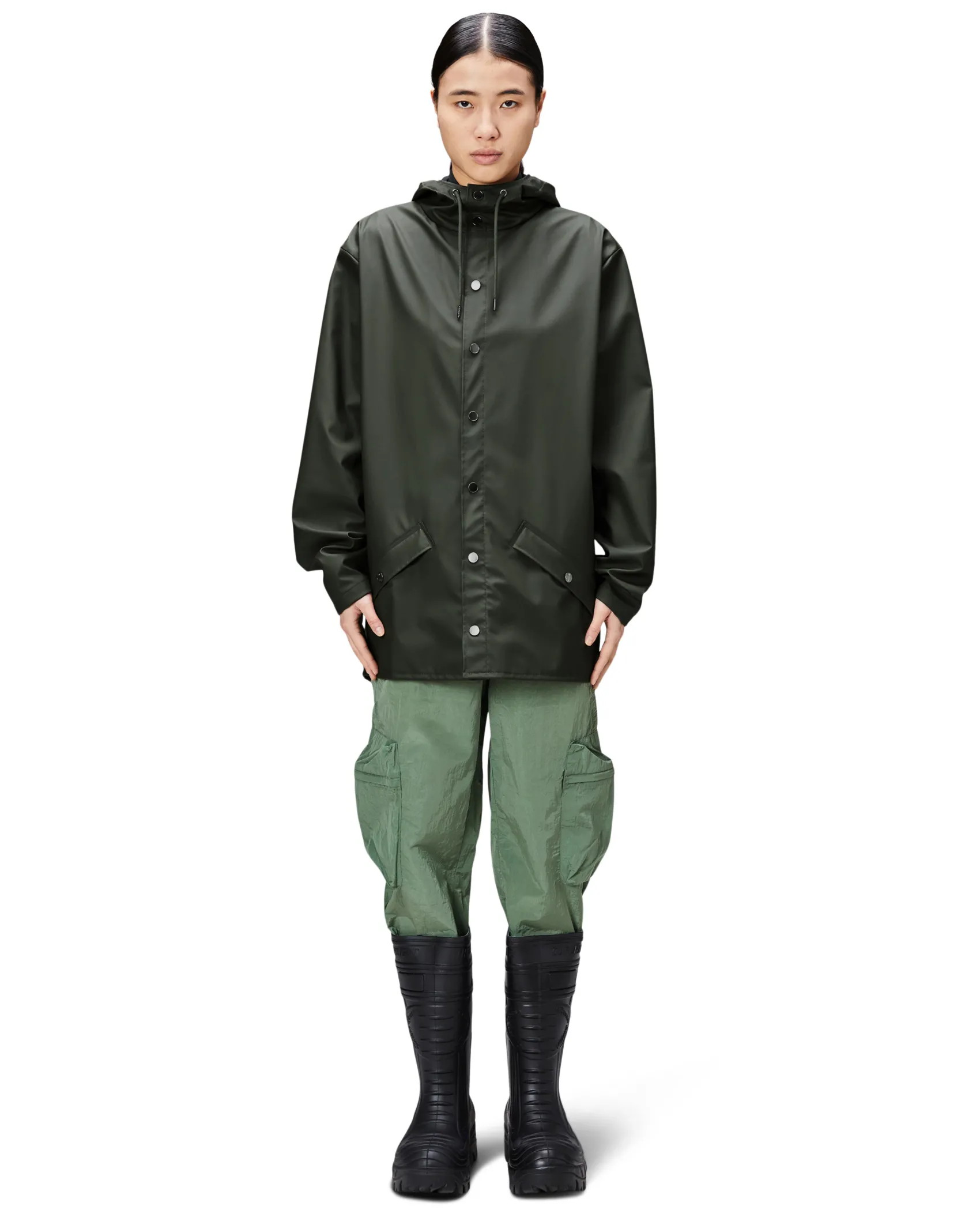 Jacket impermeabile verde militare con cappuccio