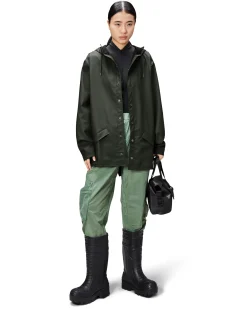 Jacket impermeabile verde militare con cappuccio