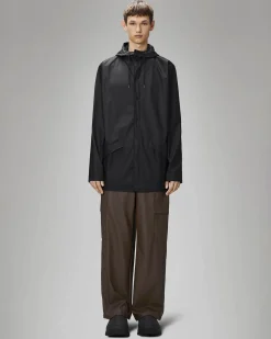 Jacket Rains antipioggia impermeabile nera con cappuccio in tessuto impermeabile effetto gommato
