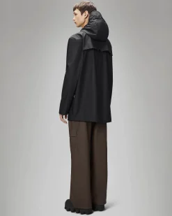 Jacket Rains antipioggia impermeabile nera con cappuccio in tessuto impermeabile effetto gommato
