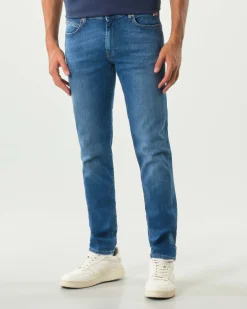 Jeans 517 Roy Roger's slim-fit in cotone stretch lavaggio Dylan chiaro con baffature