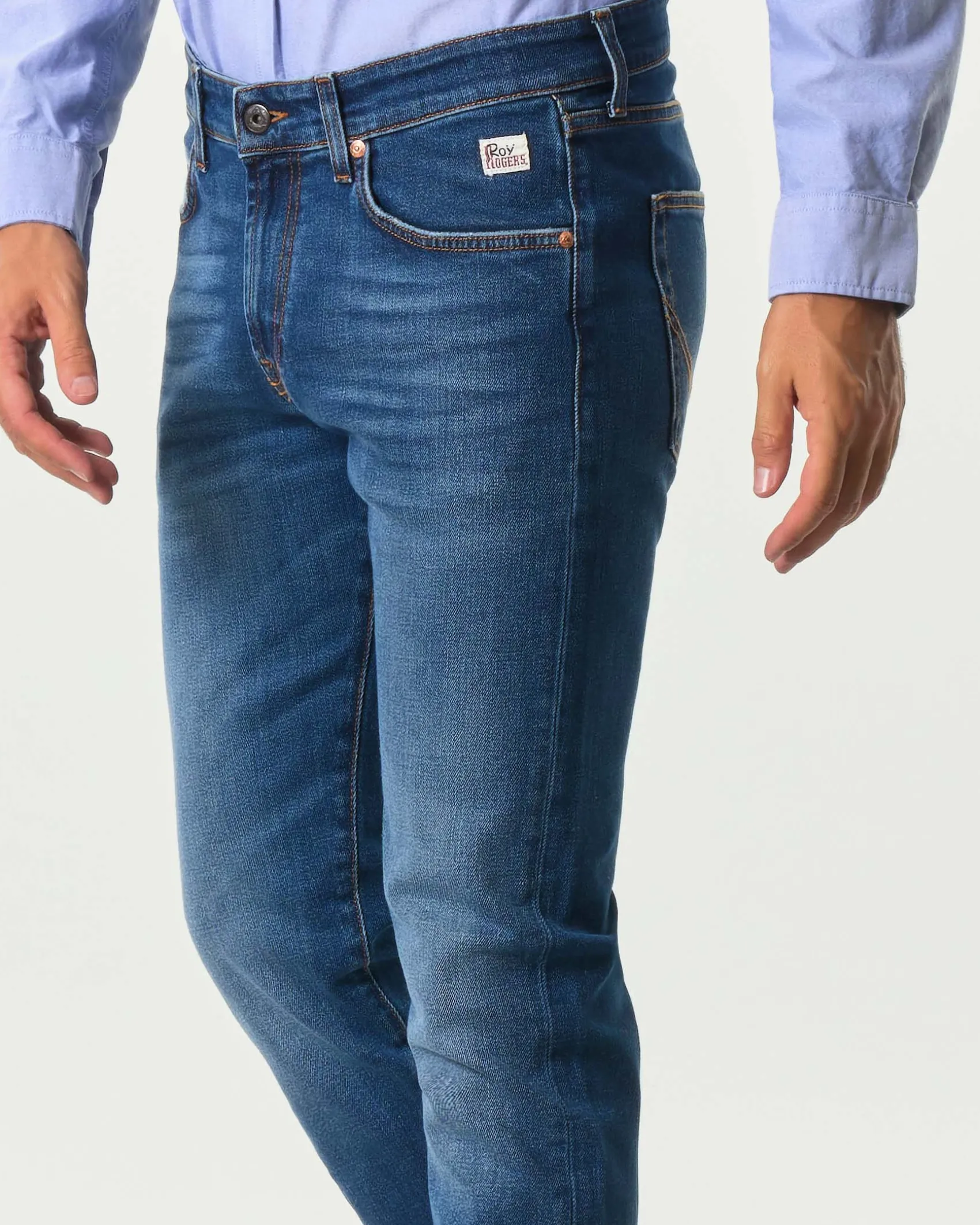 Jeans 517 Roy Roger's slim-fit in cotone stretch lavaggio Lowel scuro con baffature