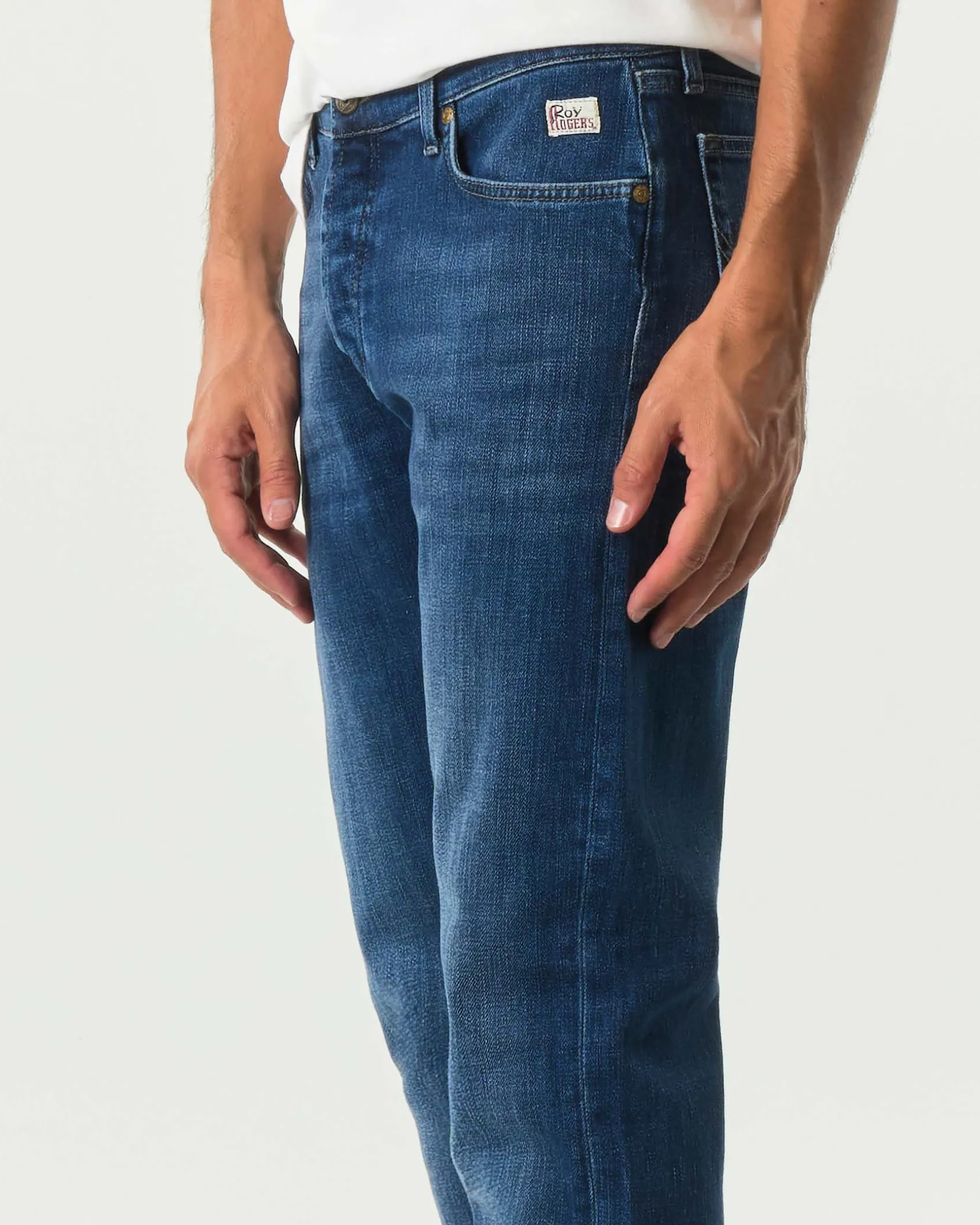 Jeans 529 Roy Roger's slim-fit in cotone stretch lavaggio Dakota scuro con baffature